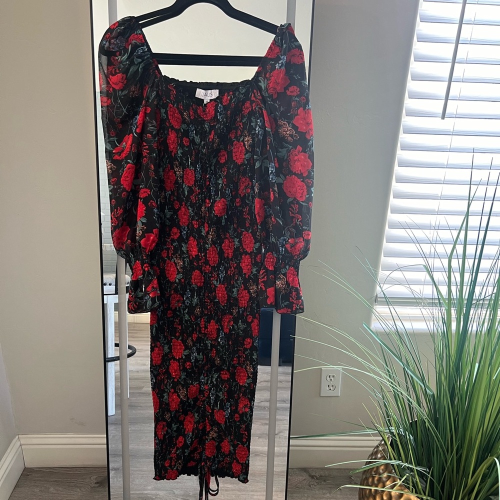 Shirred and stretchy chiffon fabric with an adjustable front drawstring dress
